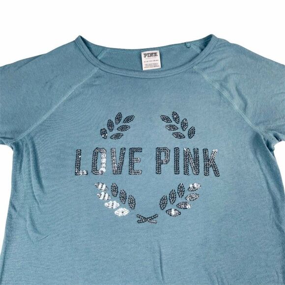 Victoria’s Secret Love Pink Sequin Tee Blue - Picture 3 of 6